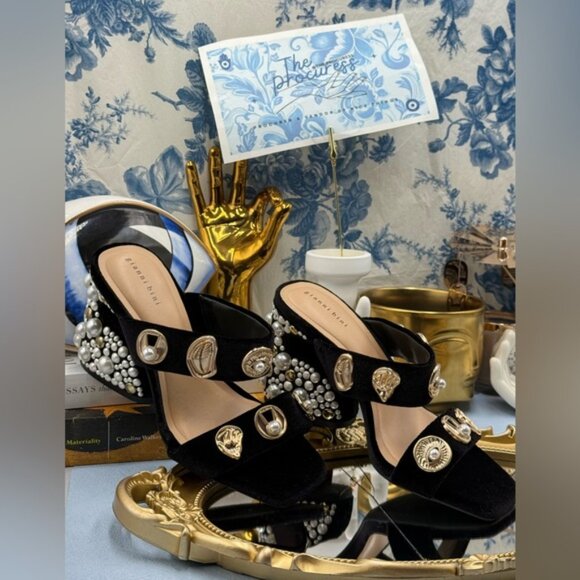🆕 GIANNI BINI 🧿 NWOB Penei Velvet Pearl Surrealist Ornament Slide Sandal Sz5.5 - Picture 3 of 14